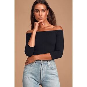 Lulus Basics Like A Bird Black Off-the-shoulder Bodysuit - Size XS